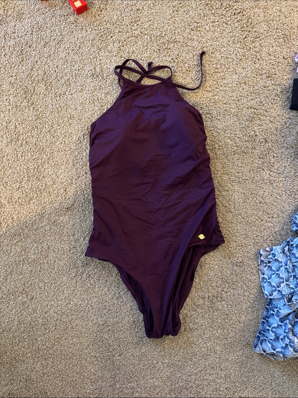 High neck purple swimsuit